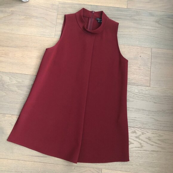 Theory Talniza Admiral Crepe Mock Hi Neckline Top Burgundy Red Sz Petite - XS - Picture 1 of 12